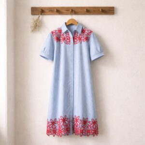 Vestido largo camisero con flores bordadas Carlota