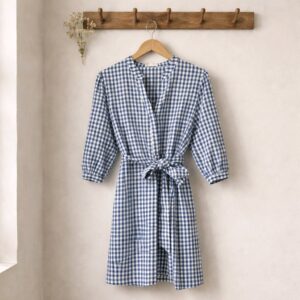 Vestido de cuadros vichy azul marino y blanco Sofía