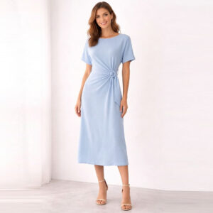 Vestido largo midi azul manga corta