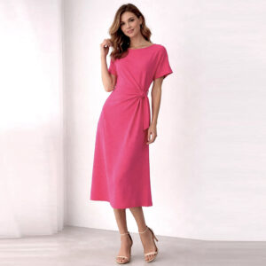 Vestido largo midi rosa manga corta